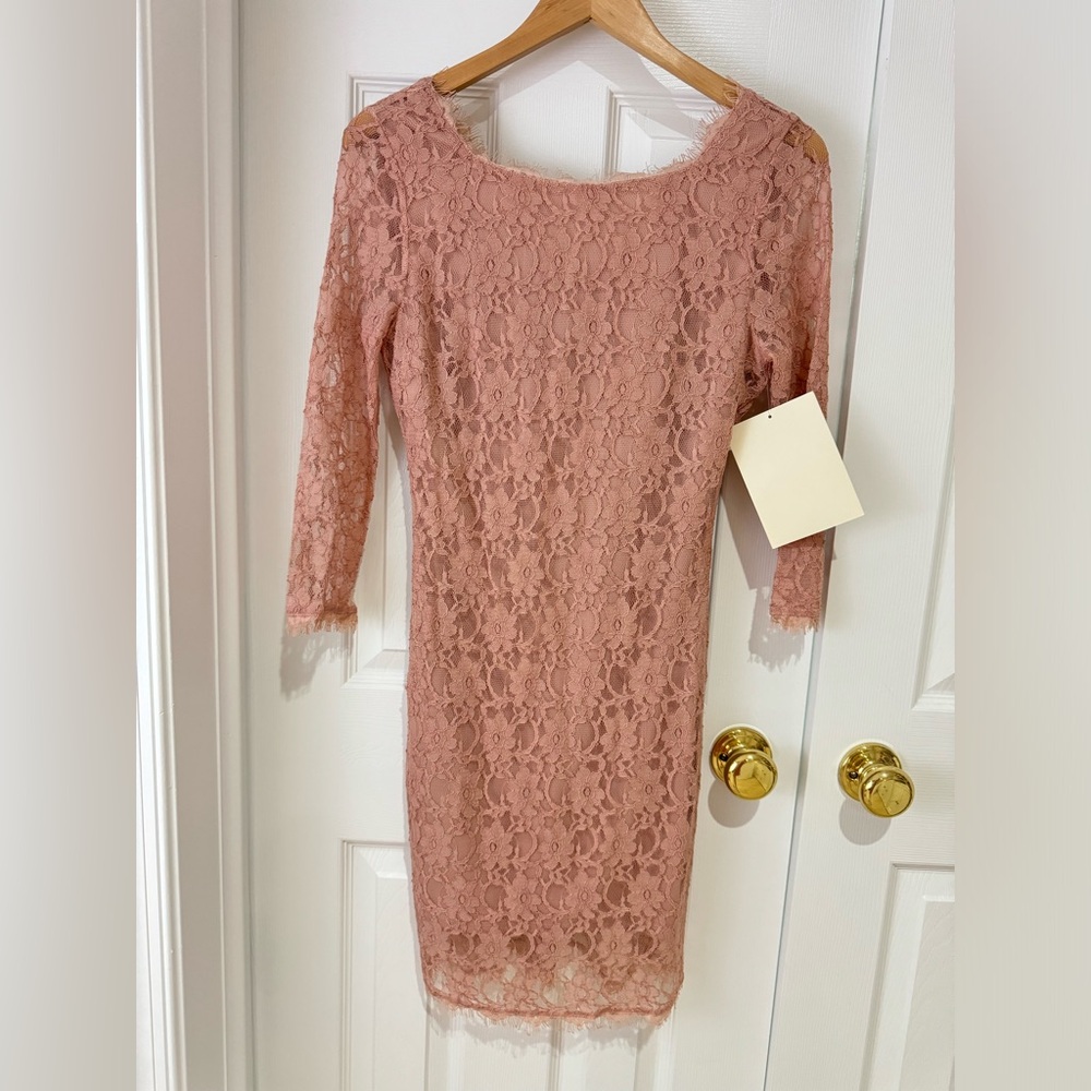 NWT Boston Proper Lace Bodycon Dress Tea Rose lacy elegant pink